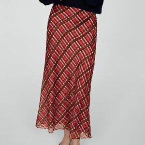 Mango Red Checked Maxi Skirt